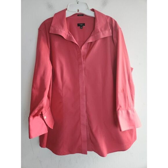 Talbots Women Pink "Wrinkle Resistant" Cotton Button Down Long Sleeve Shirt 14W - Picture 1 of 7
